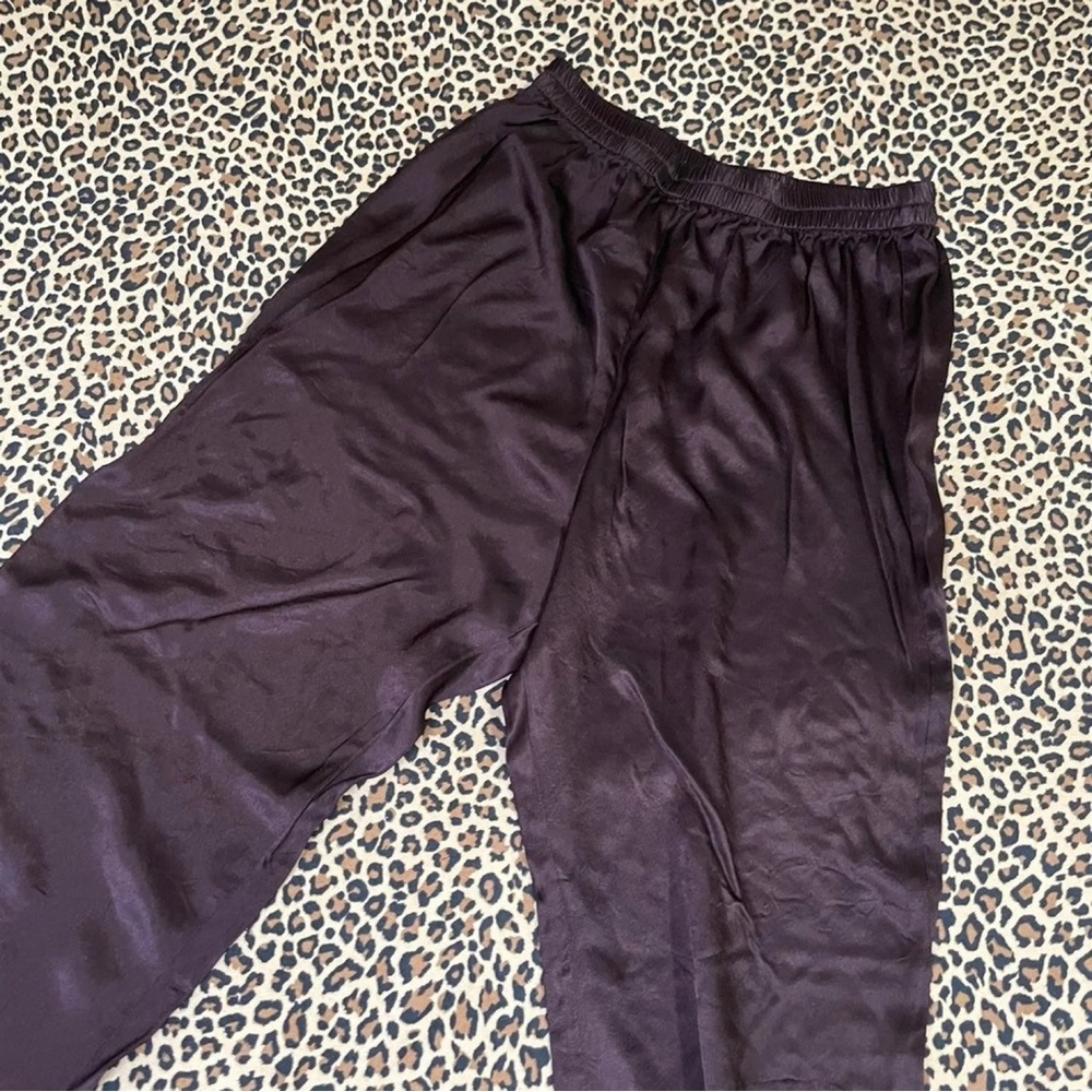 Vintage Silky Pants Drop Crotch High Waisted Elastic Waist Slacks Minimalistic